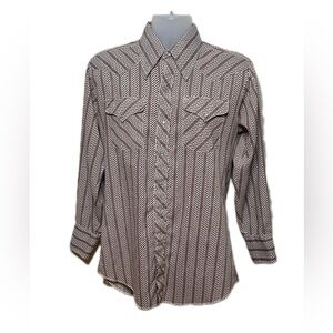 Men's Western Pearl Snap Brown Striped Shirt Size 15.5-32